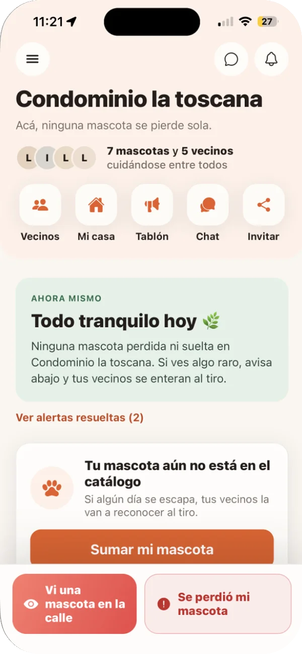 Pantalla de una comunidad de vecinos en Silbido