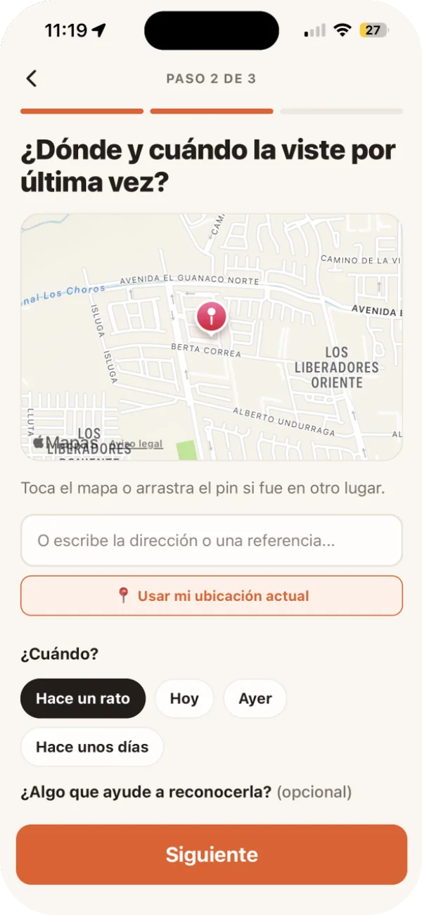 Paso para marcar dónde se perdió la mascota